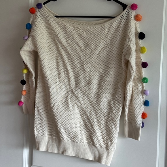 Anthropologie Cream Sweater with Multicolor Pom-Poms - Picture 7 of 13
